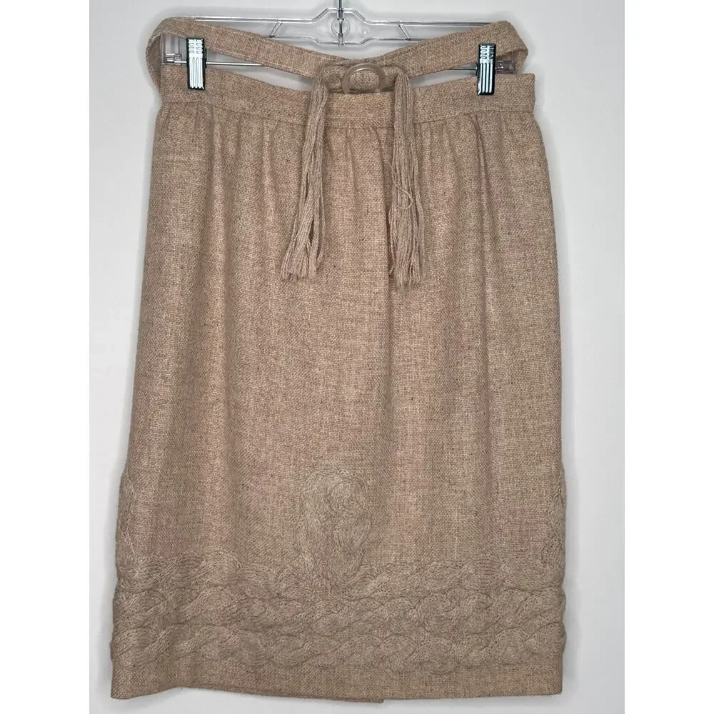 1970s Unbranded Nordic Knit Sweater & Skirt Set w/ Belt medium